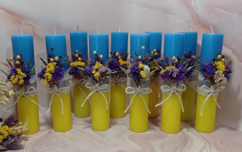 Патриотические свечи с сухоцветами, декоративные свечи