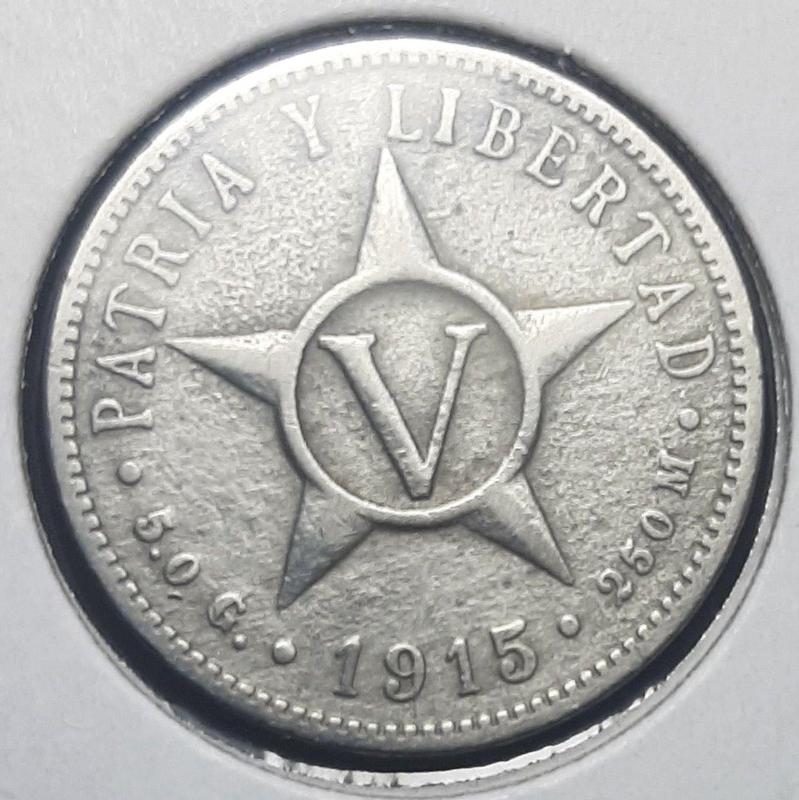 Монета Куба 5 сентаво, 1915 года