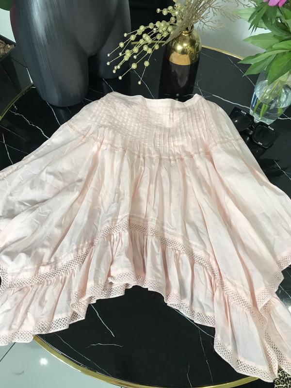 Асимметричная коттоновая юбка с кружевом