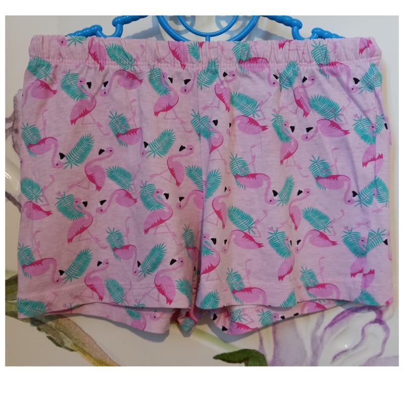 Трикотажные хлопчатобумажные шорты з фламинго фирменные для де...