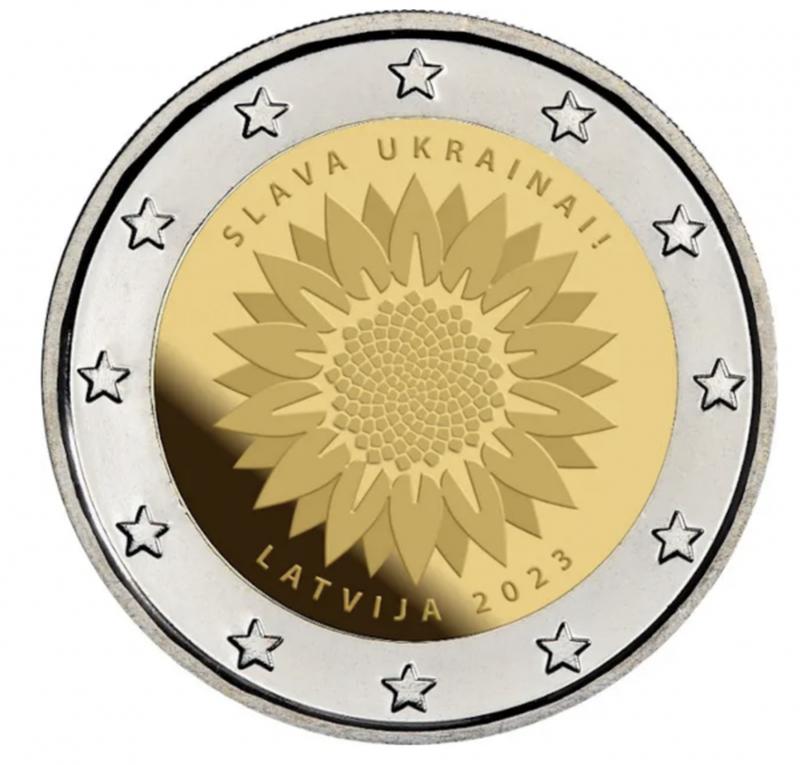 Монета Латвия, 2 евро, 2023 года, Слава Украине
