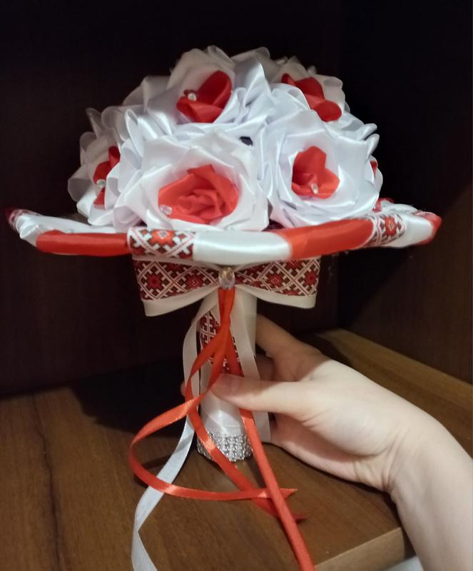 Свадебный букет-дублер в украинском стиле, Красный