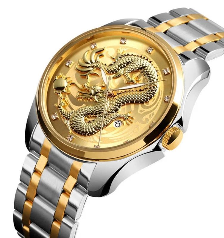 Мужские наручные часы Skmei 9193 Дракон Серебристый браслет