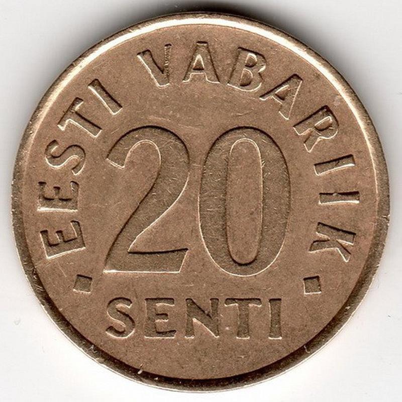 Эстония 20 сенти 1992 год. 20 Сенти. Estonia 20.