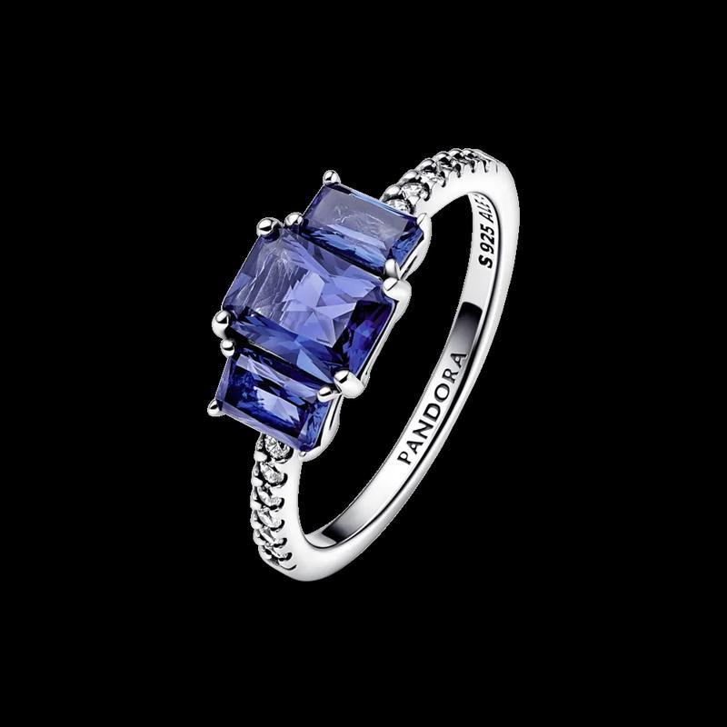 Серебряное кольцо пандора "три синих прямоугольника": цена 920 грн ...