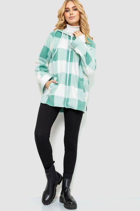 Кофта жіноча в клітку на флісі, з капюшоном, колір м'ятно-біли...: цена ...