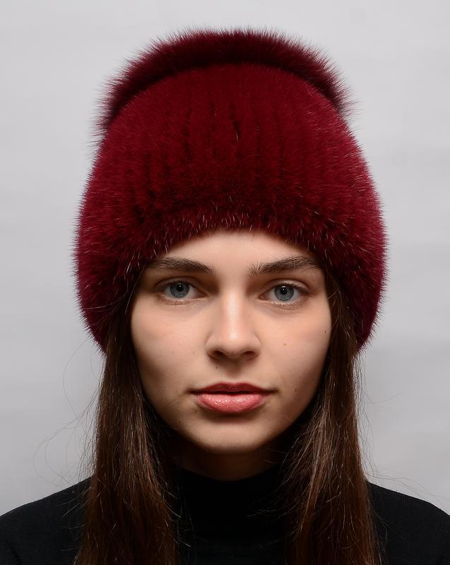 Женская зимняя норковая шапка с помпоном