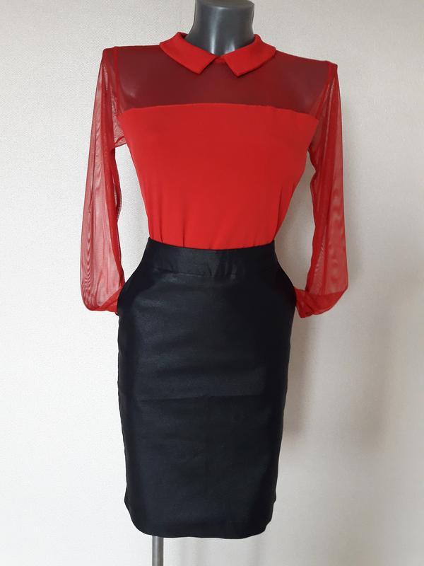 Нарядная,элегантная женственная красная блуза megi,с прозрачны...