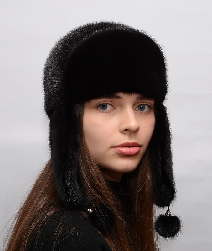 Женская зимняя норковая шапка-ушанка