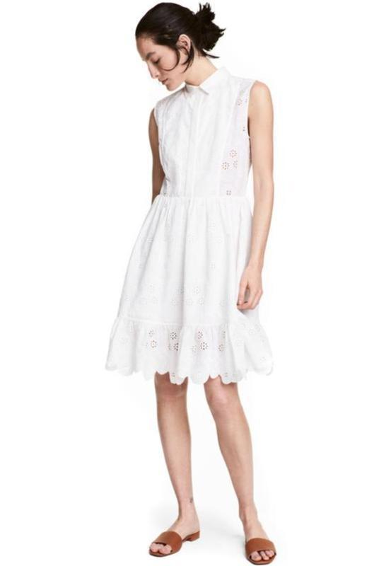Великолепное белое хлопковое кружевное платье h&m из прошвы.