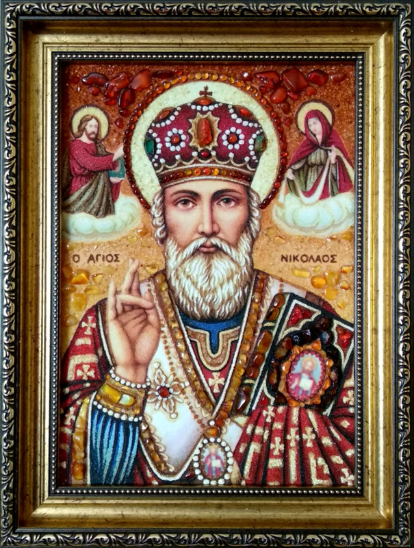 Икона из янтаря Святой Николай 20*30см