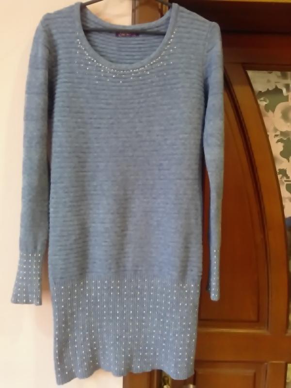 Серое платье в рубчик l