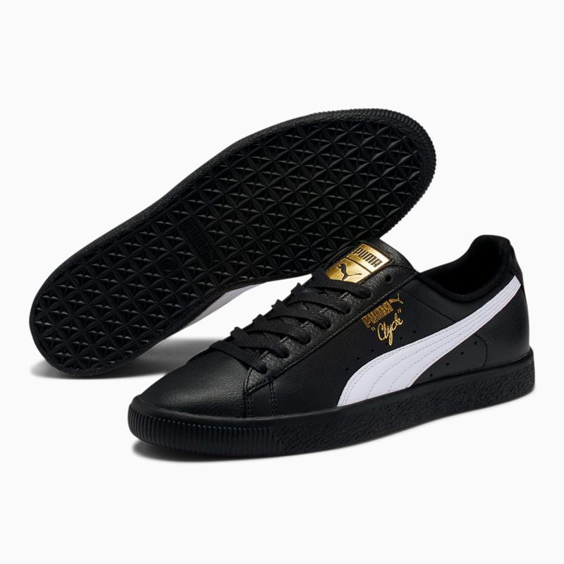 puma clyde core leather foil black white