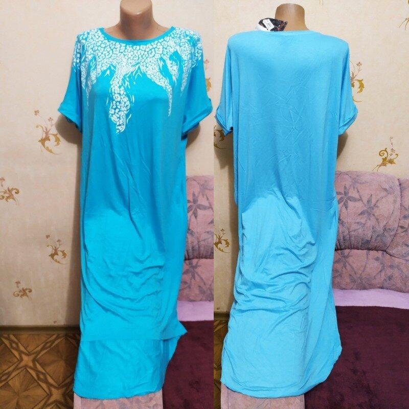 Шикарное голубое платье с белым узором