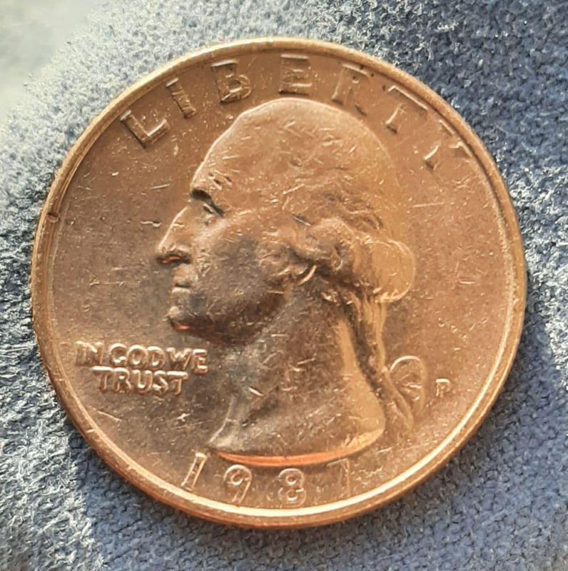 Монета США ¼ доллара, 1987 года, Washington Quarter, Отметка м...