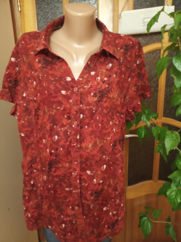 Блуза летняя тонкая рубашка с воротничком короткий рукав р.54/3xl