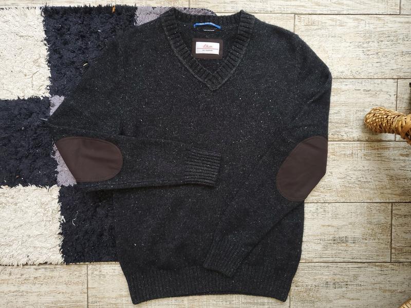 Мужской вязаный свитер меланж с налокотниками s oliver