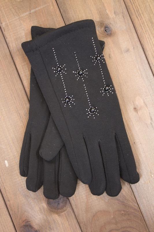 Стрейчевые перчатки с украшением