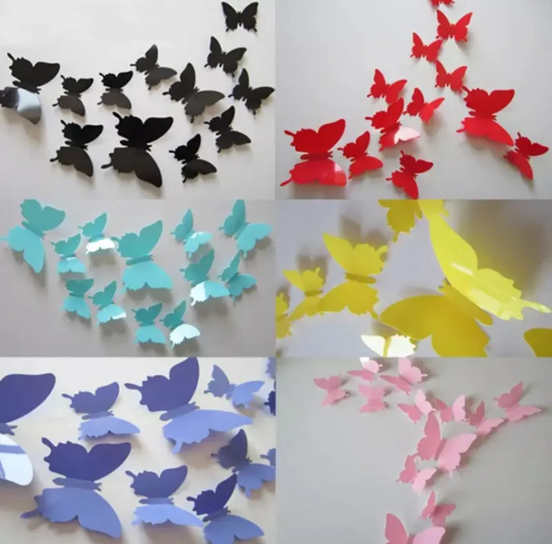Яркие 3d бабочки-наклейки для украшения дома, 6 цветов