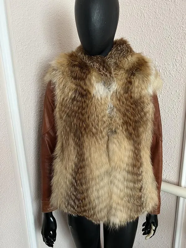 Натуральная лисья винтажная шуба с лисицы выдры с лацканами пальт