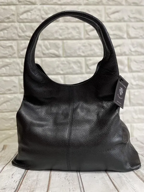 Большая кожаная сумка шоппер черная итальялия новая коллекция