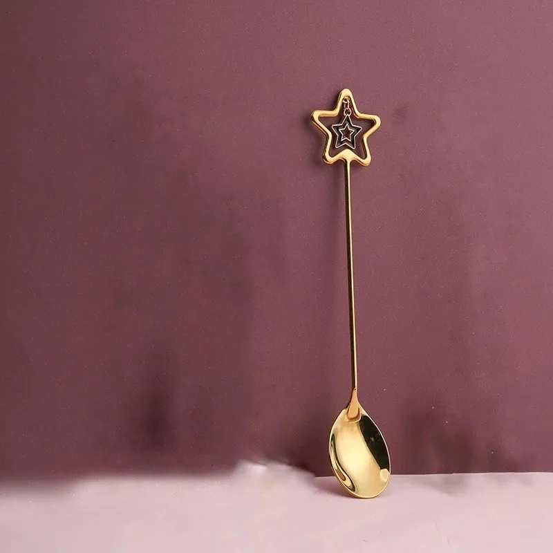 Кофейная ложка декоративная со звездой золотистая, ложка для д...