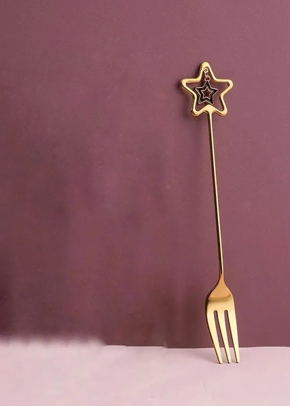 Десертная вилка декоративная со звездой золотистая
