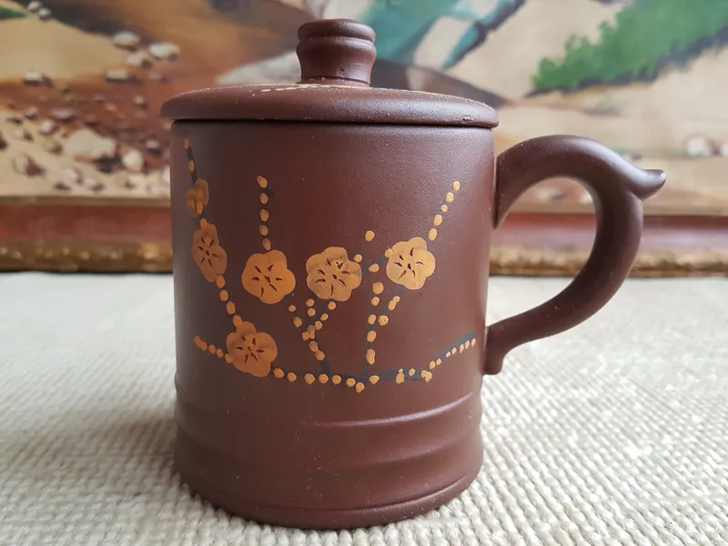 Кружка с крышкой, чашка заварник  для чая, Исинская глина.