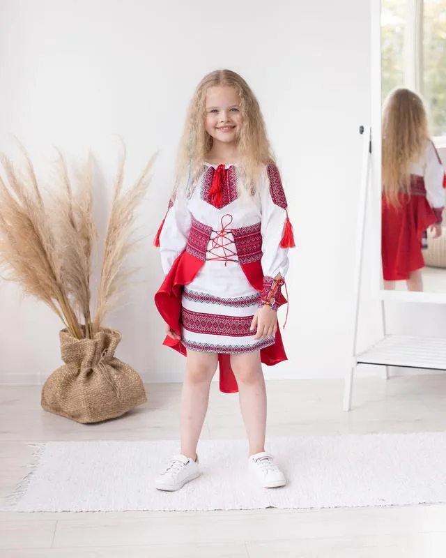 Костюм вышиванка для девочки украиночка с красной вышивкой