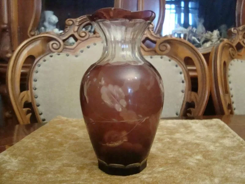 Старинная ваза резьба цветной хрусталь ссср 1950 годов