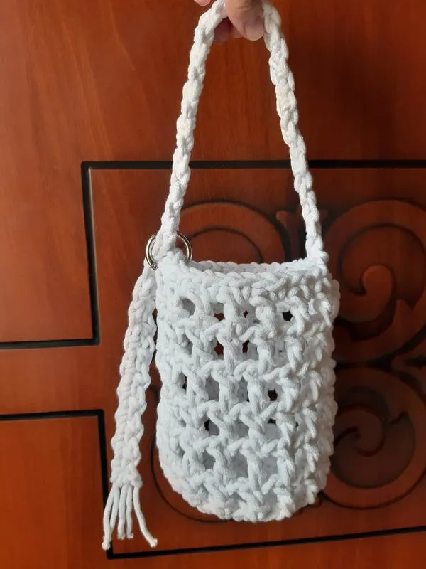 Белая маленькая сумочка женская, плетенная сумка макраме, ручн...