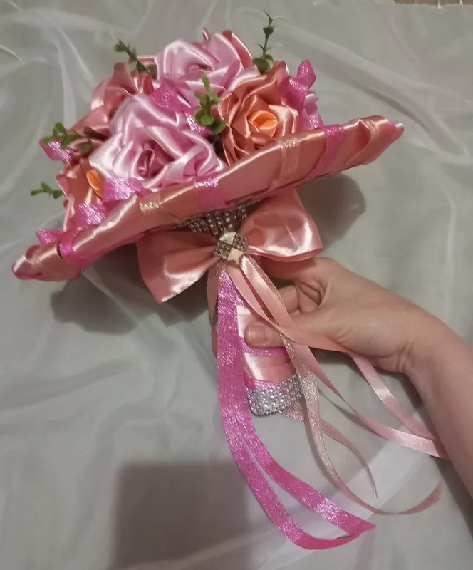 Розово-пудровый свадебный букет-дублер невесты 