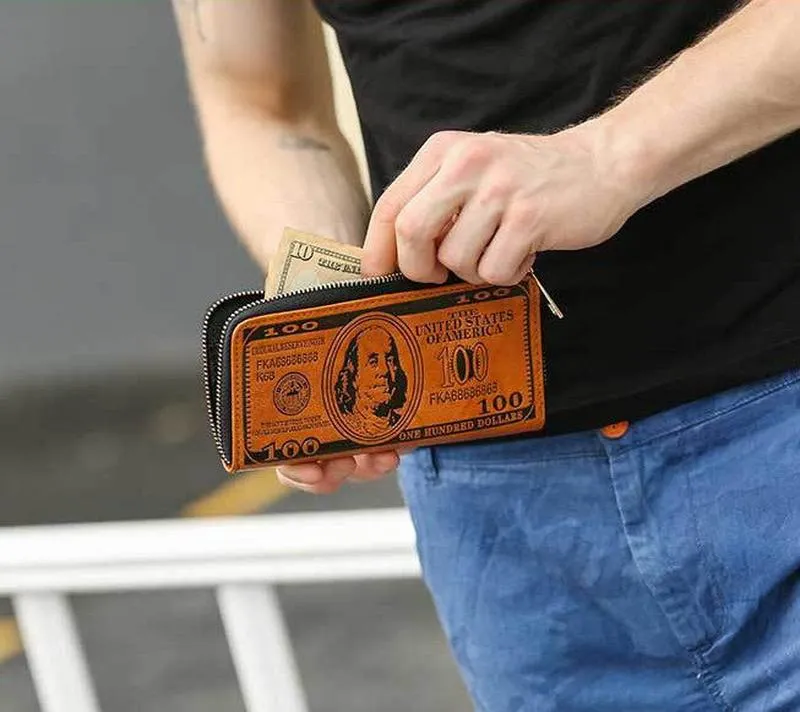Клатч портмоне мужской  доллар 100$ коричневый