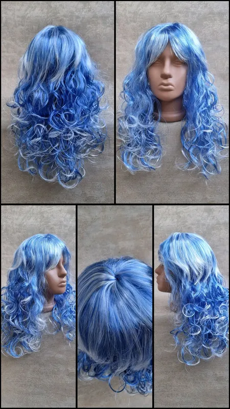 Парик синий с белим карнавальный с длинными волосами
