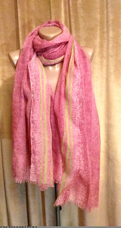 Палантин лёгкий вискозный шарф Mango розово салатовый