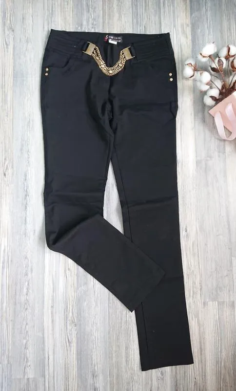 Черные женские брюки с цепочками р.44/46 штаны