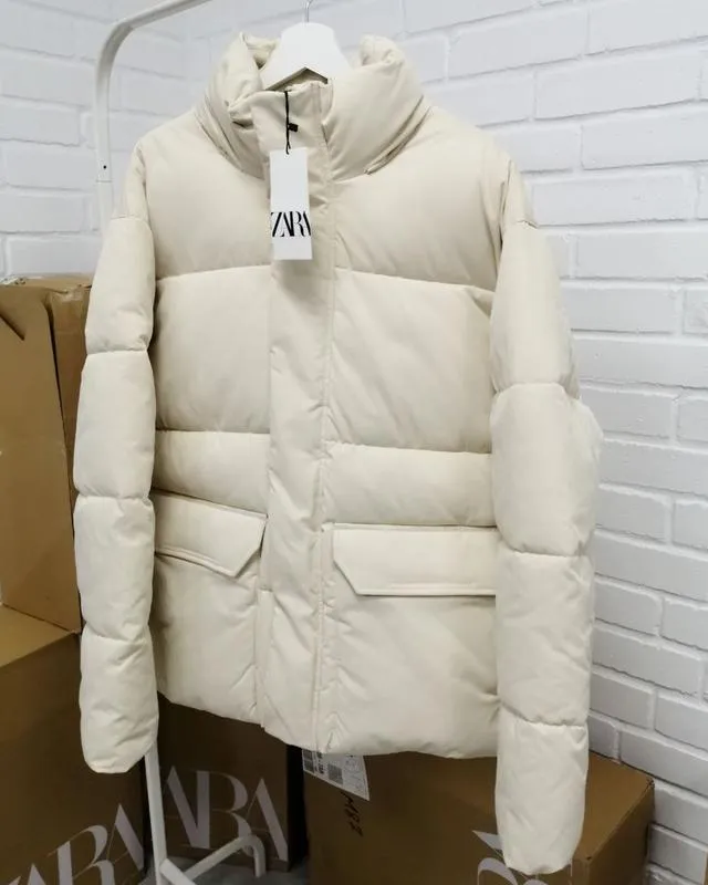 Зимняя куртка с карманами и скрытым капюшоном zara s, м, l, xl