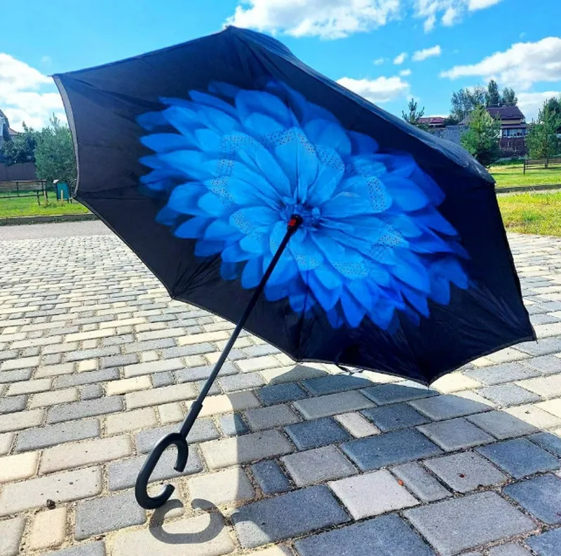 Зонт трость наоборот Up-brella, Ветрозащитный умный зонт наизн...