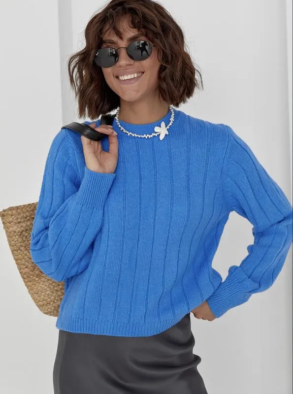 Женский синий свитер, джемпер женский цвет электрик