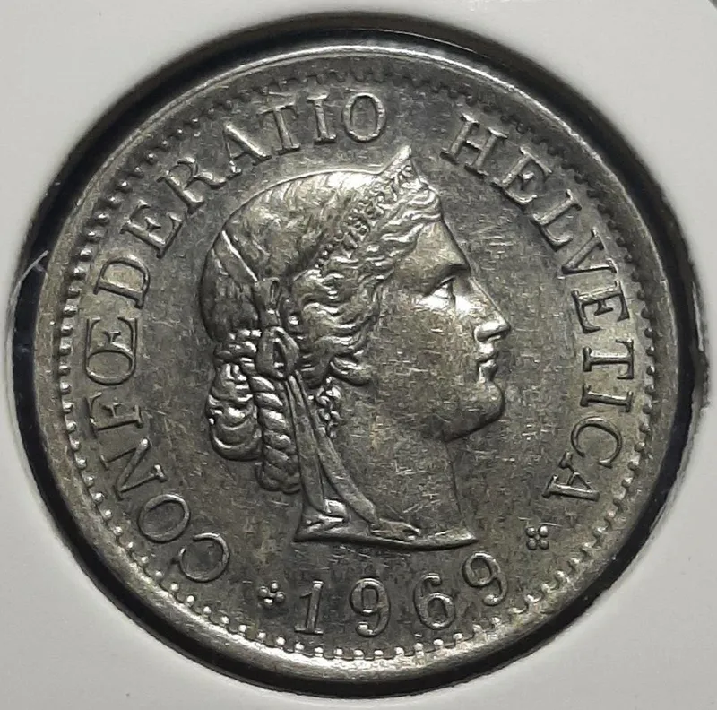 Монета Швейцарія 10 раппен, 1969 року