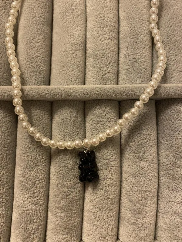 Ожерелье из жемчужин бисер с подвеской «желейный мишка» черный...