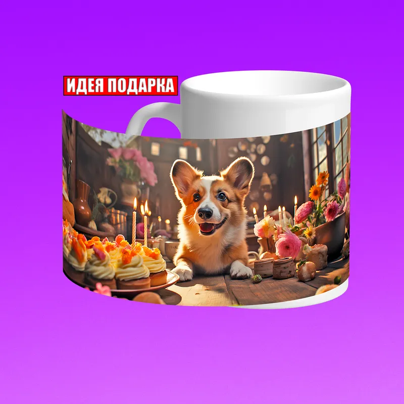 Чашка подарок собака щенок Корги,День рождения,праздник,кружка