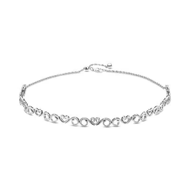 Серебряное ожерелье-чокер pandora «ажурные сердца»