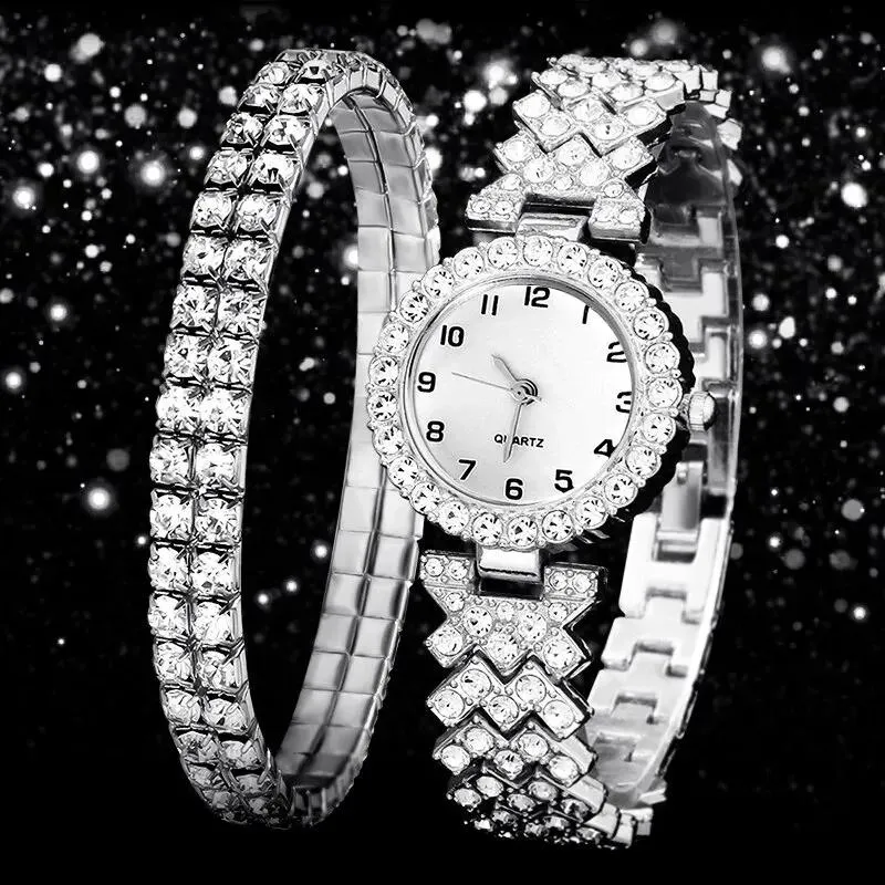 Красивые часы и браслет с камнями циркония ????????????