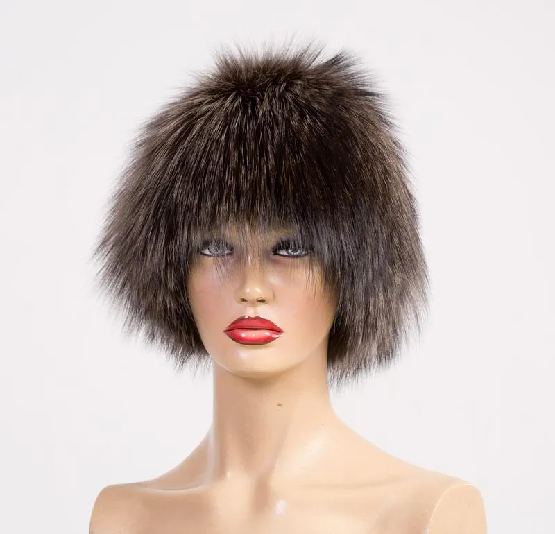 Женская меховая вязаная шапка парик из меха чернобурки