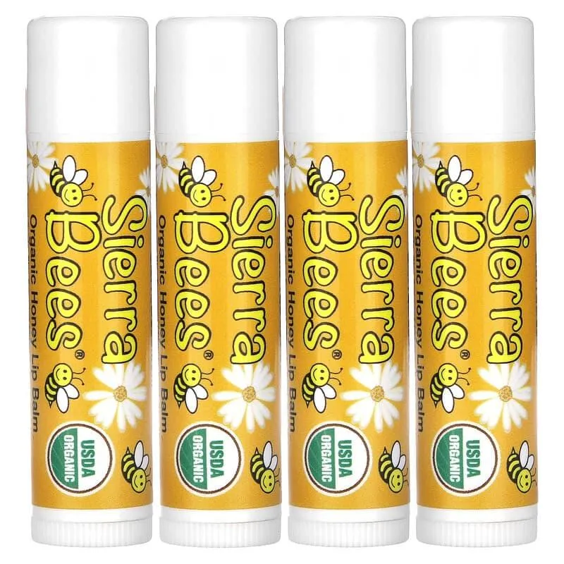 Sierra Bees, Органические бальзамы для губ, мед, 4 штуки в упа...