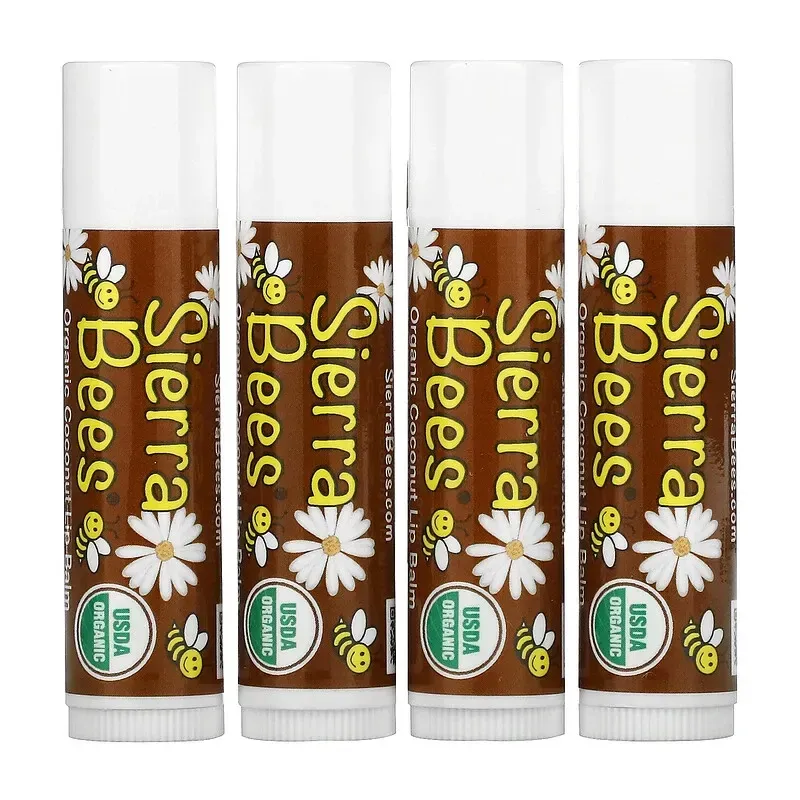 Sierra Bees, Органические бальзамы для губ, кокос, 4 шт. в упа...