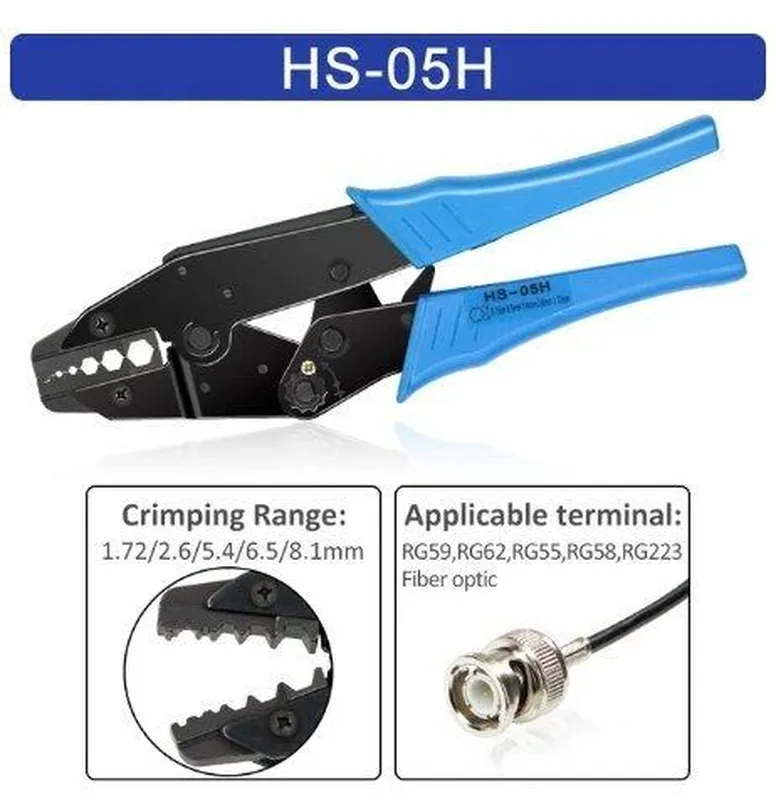 Пресс-клещи кримпер HS-05H для обжима коаксиального кабеля RG5...