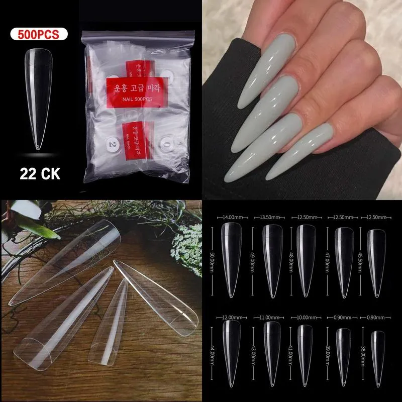Прозрачные типсы для наращивания ногтей стилет (200 штук)