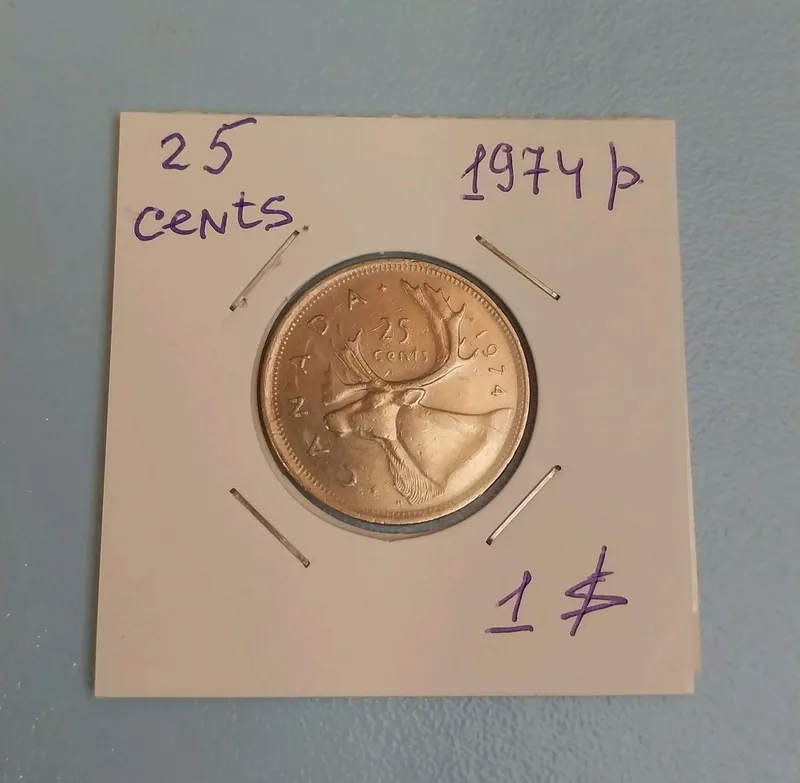 Монета Канади 25 центів 1974 рік